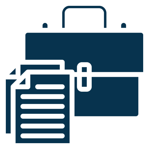 A dark blue briefcase with documents